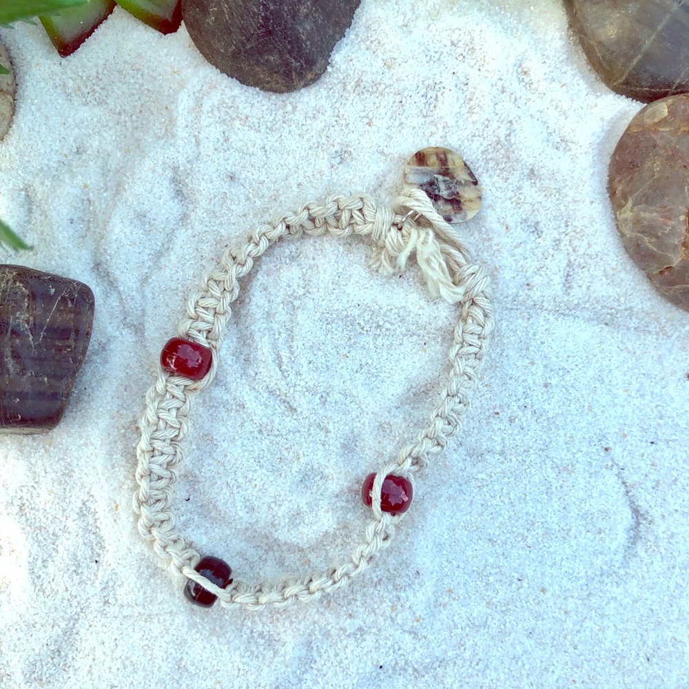 Hemp Macrame Seashell Clasp Bracelet or Anklet